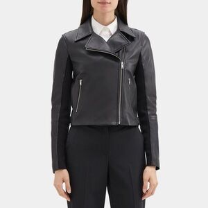 Theory Black Leather Moto Jacket